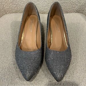 Silver Metallic Sparkle Glitter Kitten Heels Shoes
